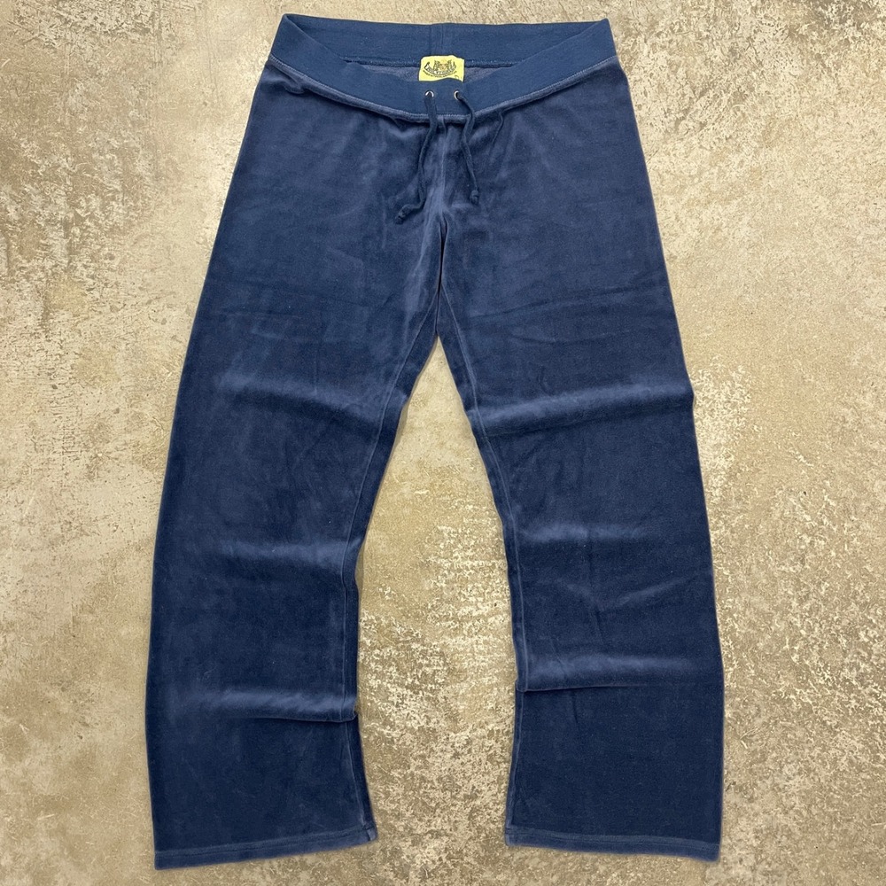 Juicy Couture Navy Blue Velour Track Pants Wide Leg Y2K Large